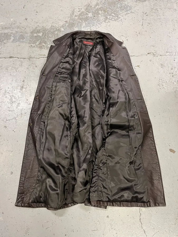 1990s Emporio Armani Dark Brown Leather Trench Coat - Image 8