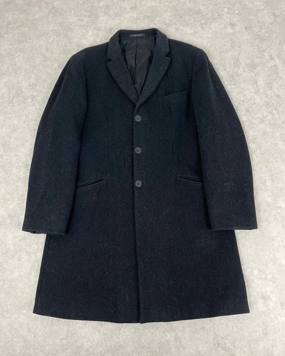 1990s Emporio Armani Dark Obscure Wool Long Coat