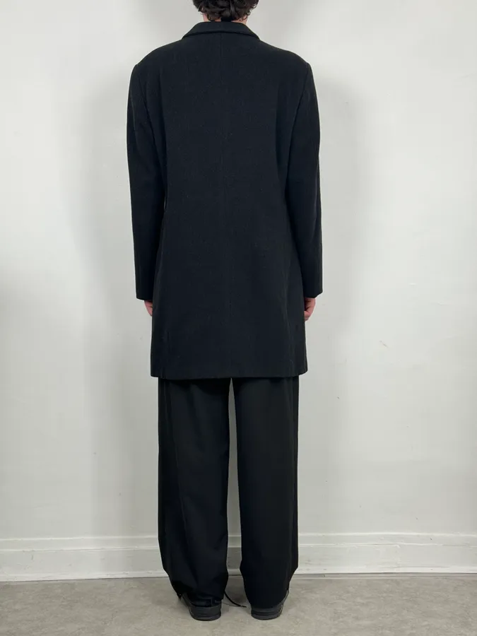 1990s Emporio Armani Dark Obscure Wool Long Coat - Image 3
