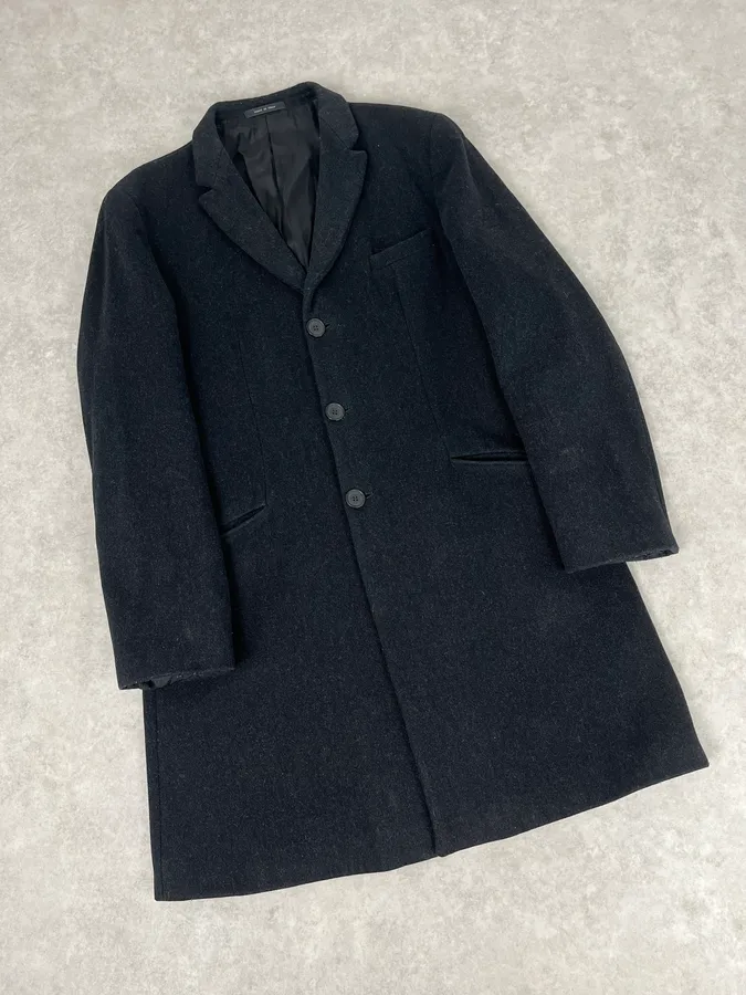 1990s Emporio Armani Dark Obscure Wool Long Coat - Image 4