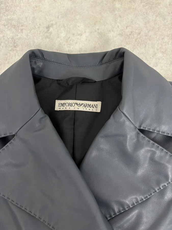 1990s Emporio Armani Eco Leather Navy Premium Trench Coat - Image 8