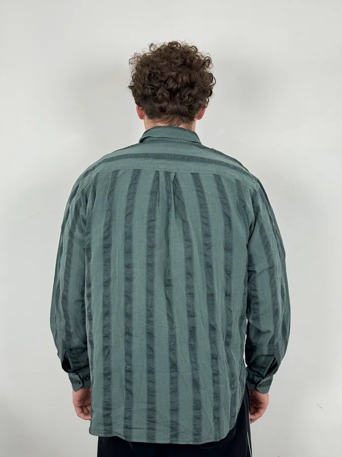 1990s Emporio Armani Grey Relief Striped Shirt - Image 3