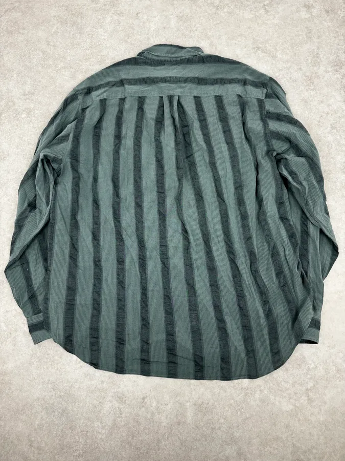1990s Emporio Armani Grey Relief Striped Shirt - Image 4