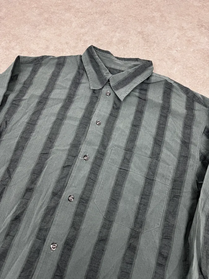 1990s Emporio Armani Grey Relief Striped Shirt - Image 5