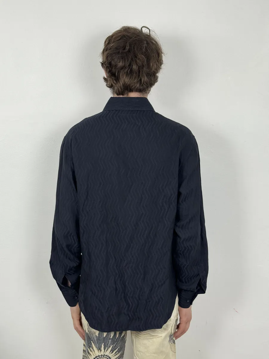 1990s Emporio Armani Navy Wavy Lined Shirt - Image 4