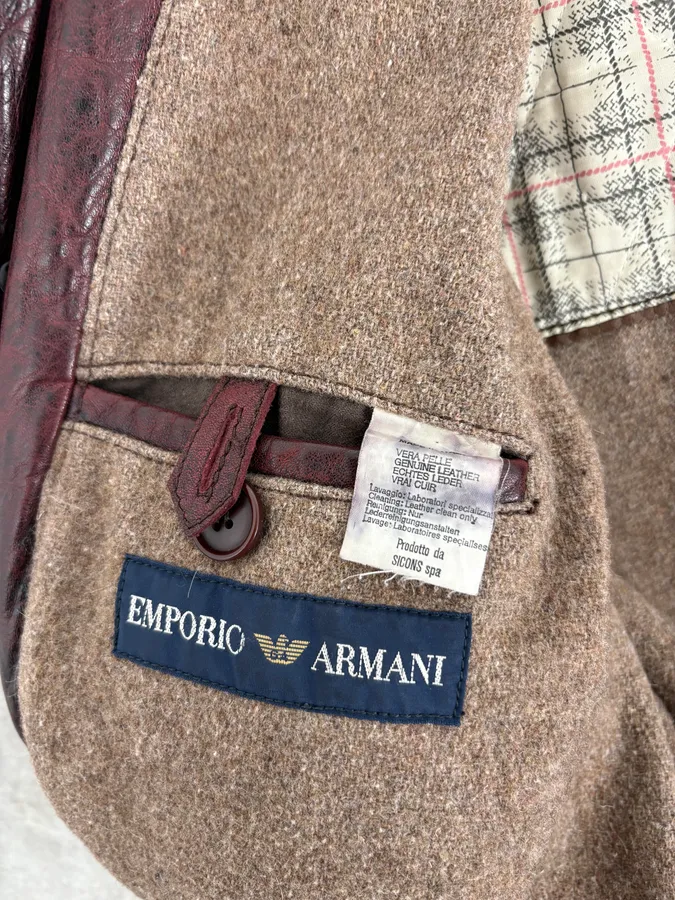 1990s Emporio Armani Sicons Brown Eroded Aviator Bomber Leather Jacket - Image 10