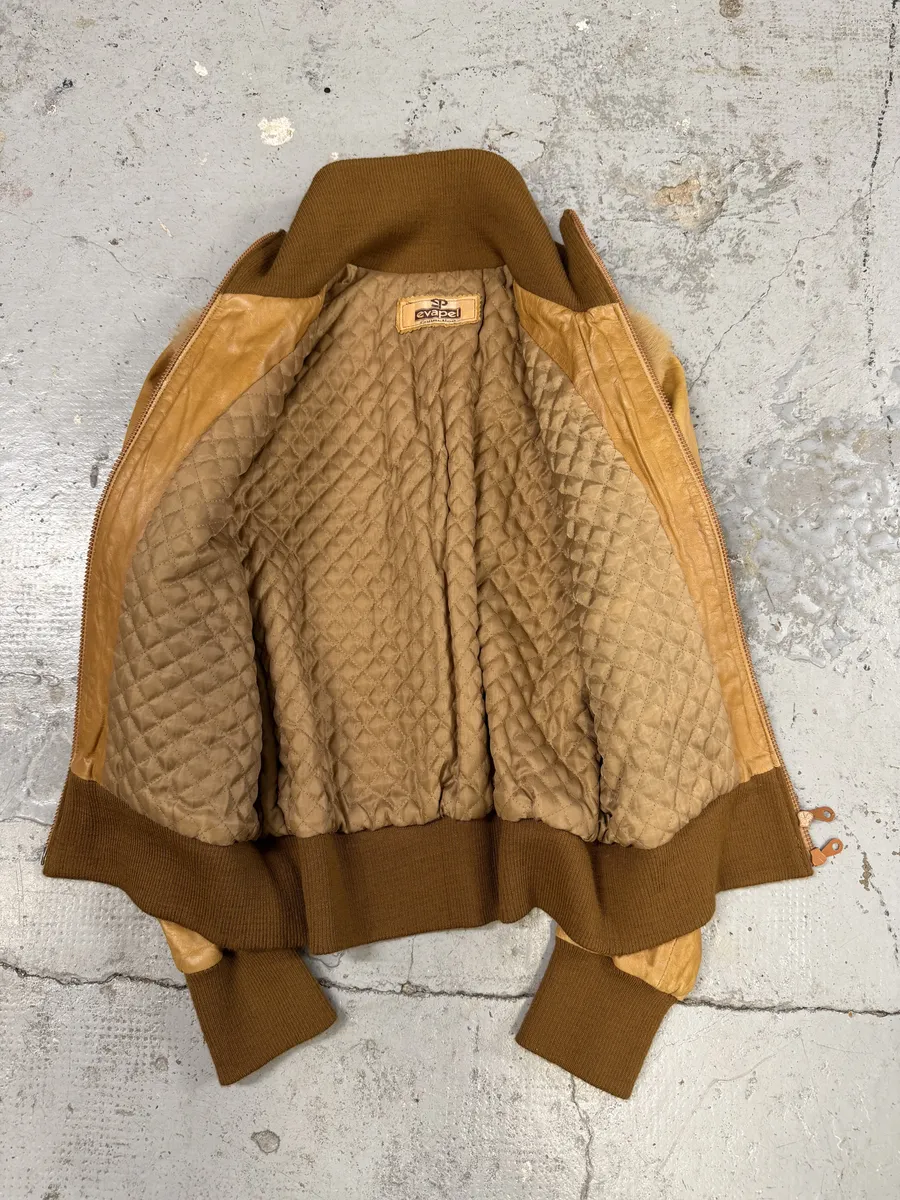 1990s Evapel Beige Faux Fur Leather Jacket - Image 6