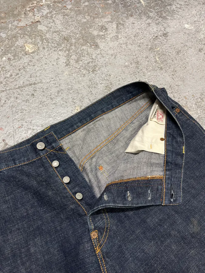 1990s Evisu Multi Pockets Painted Brut Denim Large Collector Jeans - Image 13