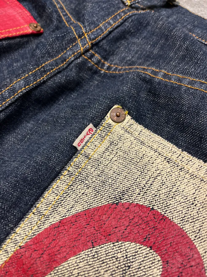 1990s Evisu Multi Pockets Painted Brut Denim Large Collector Jeans - Image 9