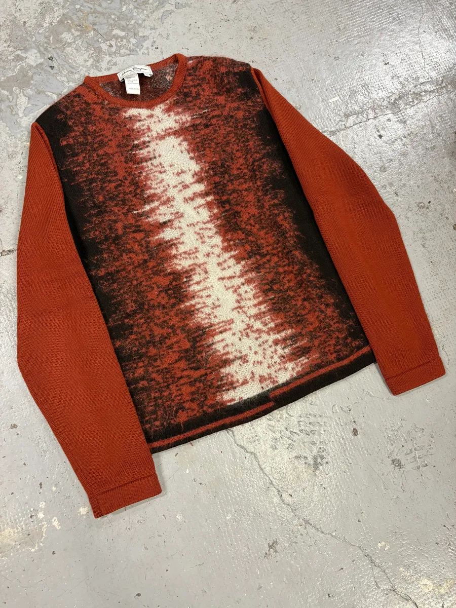 1990s Ferragamo Red Mohair Crewneck Sweater - Image 4