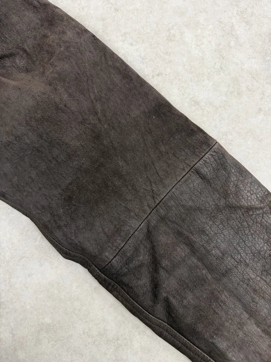 1990s Front Line Italian Eroded Brown Leather Pants - Image 6