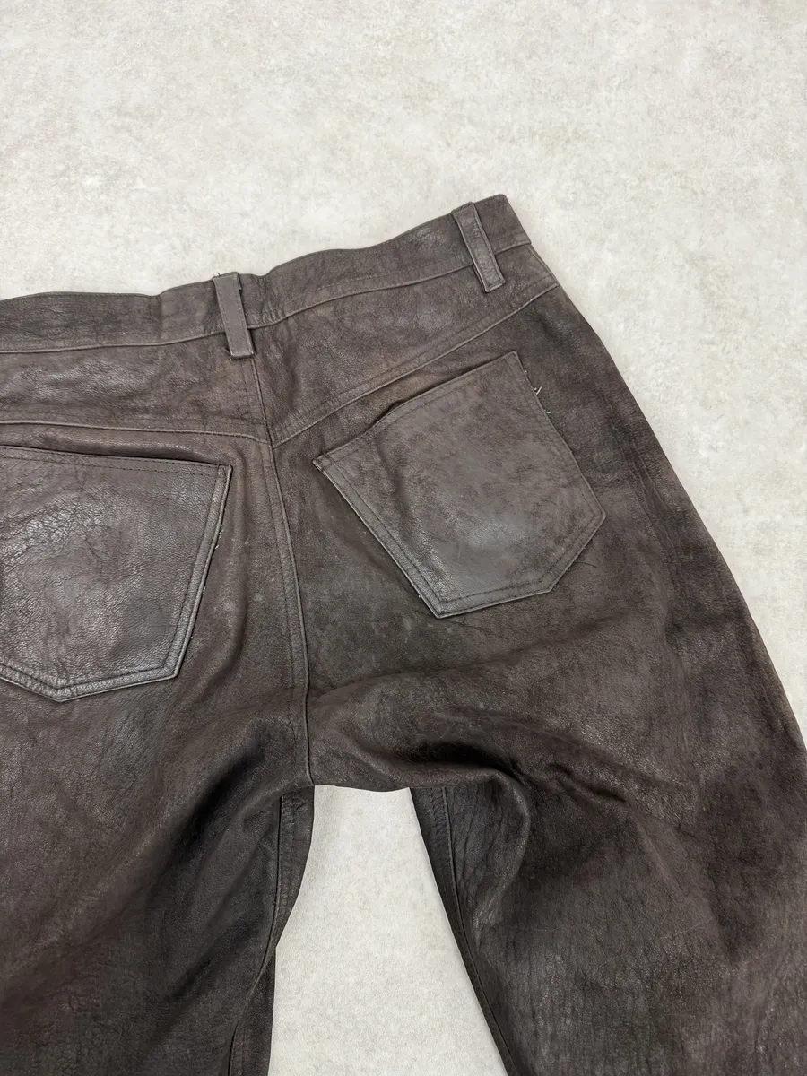 1990s Front Line Italian Eroded Brown Leather Pants - Image 8
