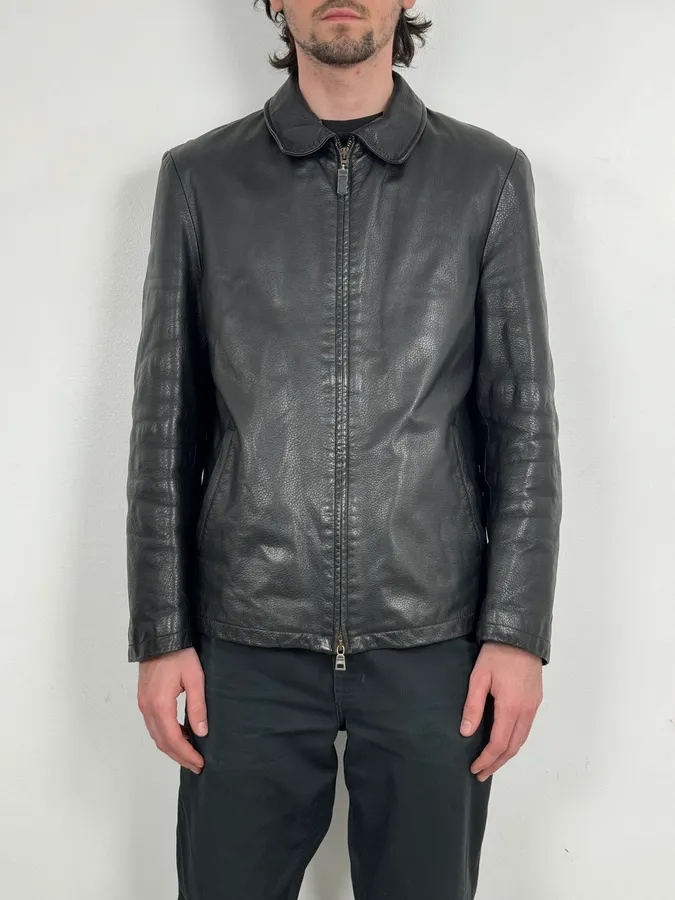 1990s Gianfranco Ferré Calfskin Leather Black Jacket