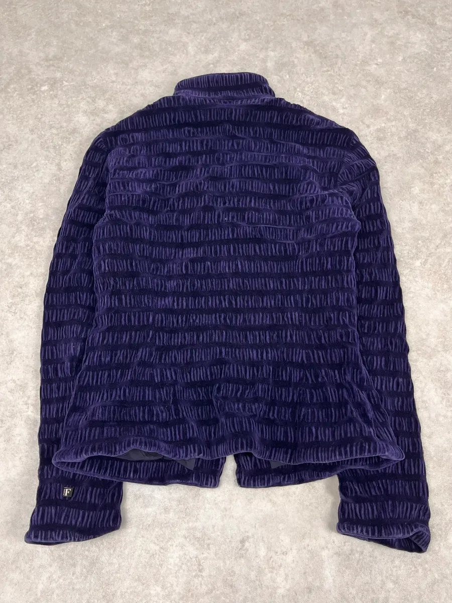1990s Gianfranco Ferré Navy Velvet Zip-up Jacket - Image 7