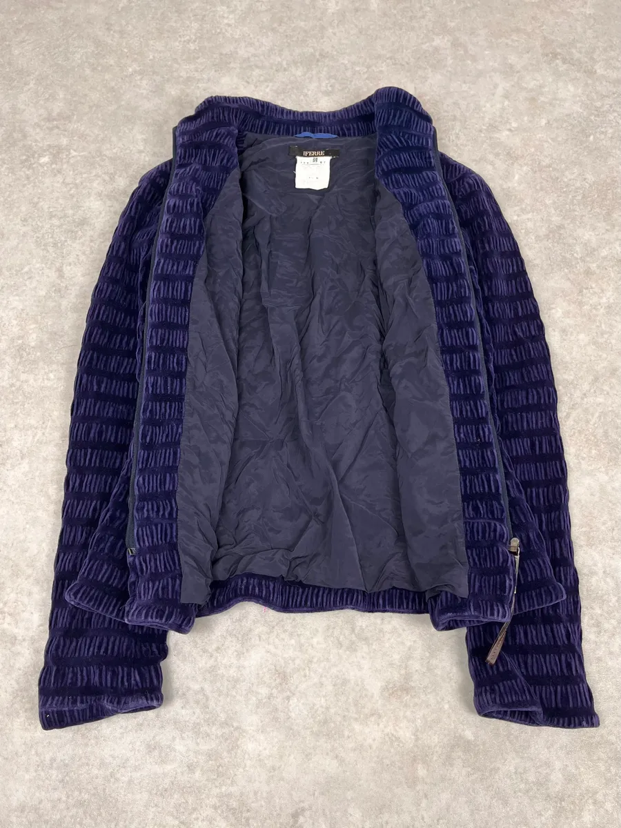 1990s Gianfranco Ferré Navy Velvet Zip-up Jacket - Image 8