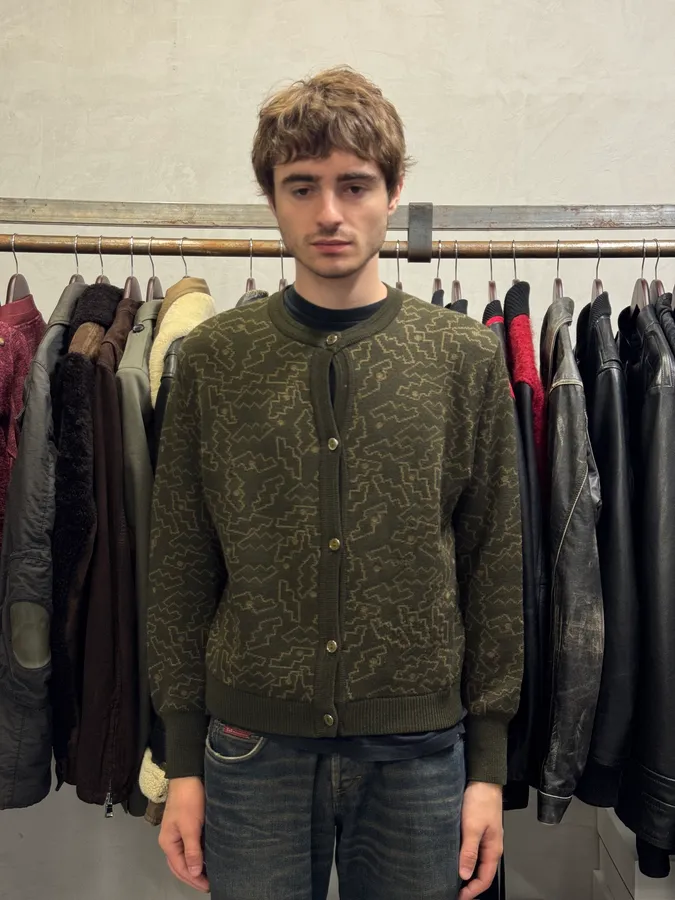 1990s Gianni Versace Puzzle Khaki Cardigan - Image 2