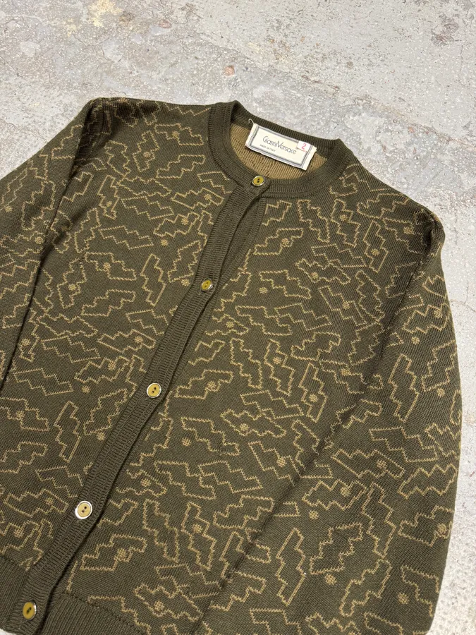 1990s Gianni Versace Puzzle Khaki Cardigan - Image 4