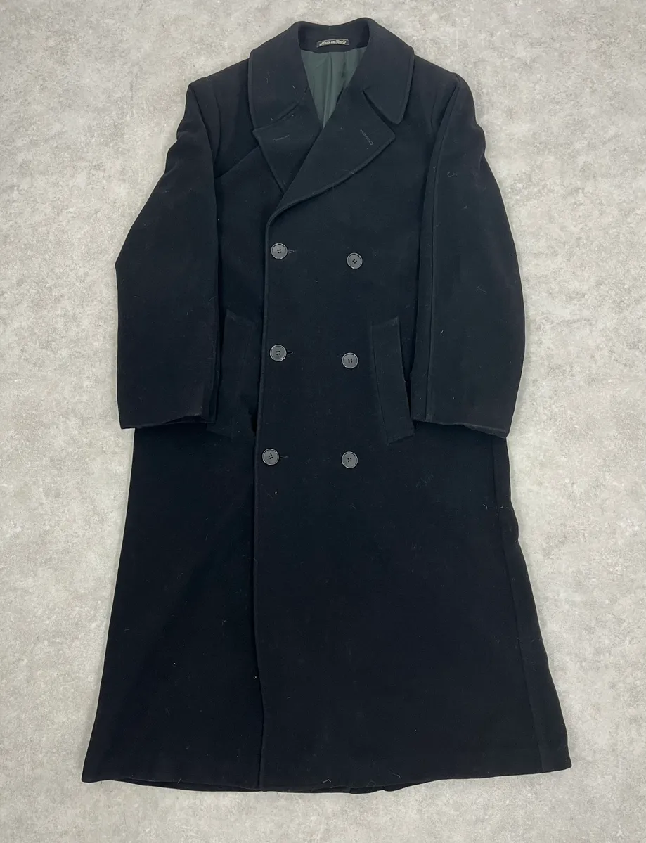 1990s Giorgio Armani Black Buttoned Wool & Silk Trench Coat - Image 3
