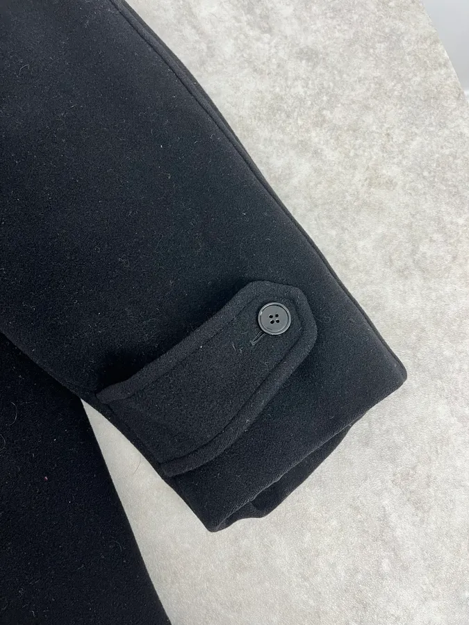1990s Giorgio Armani Black Buttoned Wool & Silk Trench Coat - Image 8