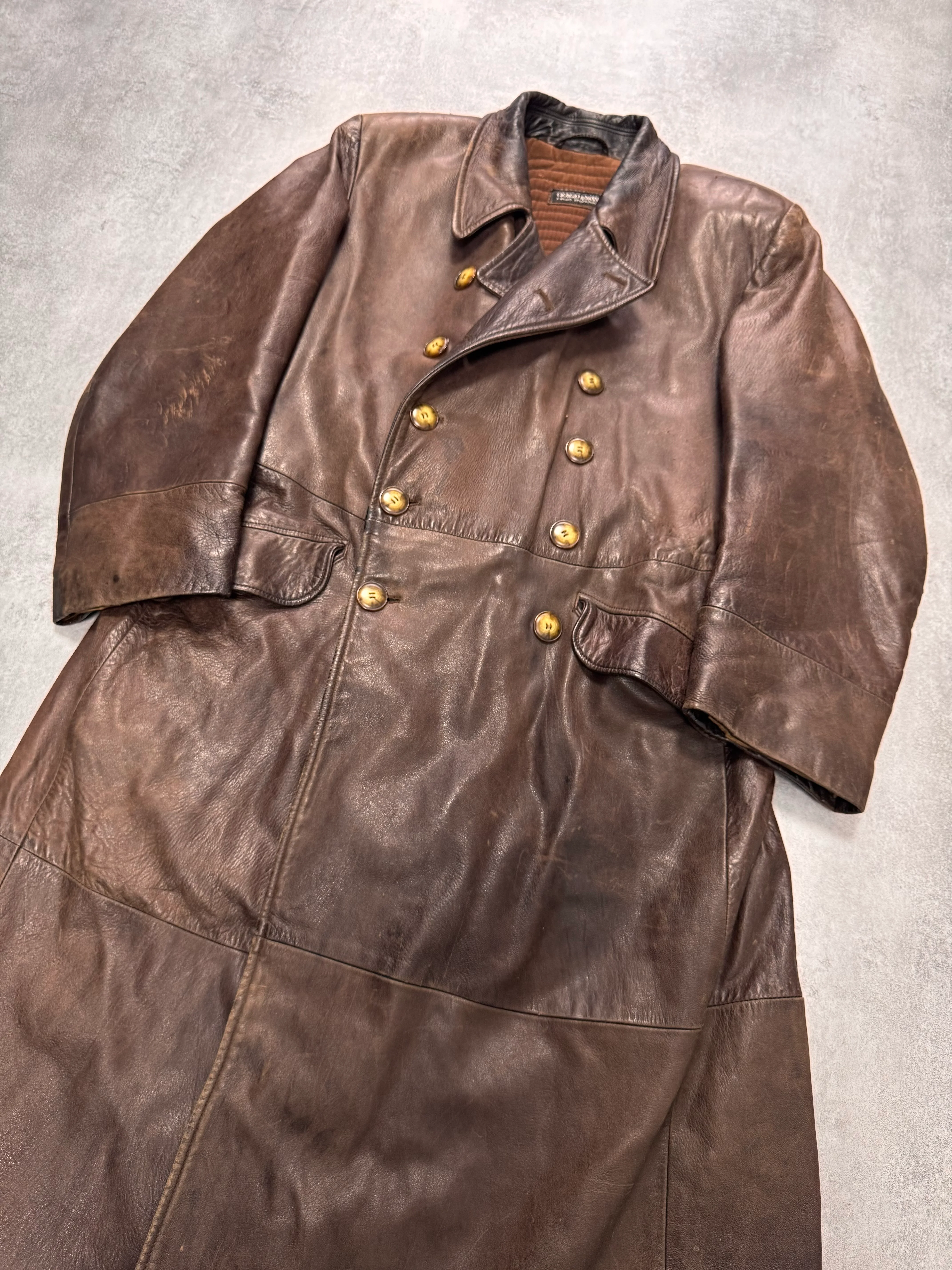 1990s Giorgio Armani Brown Leather Long Coat - Image 2