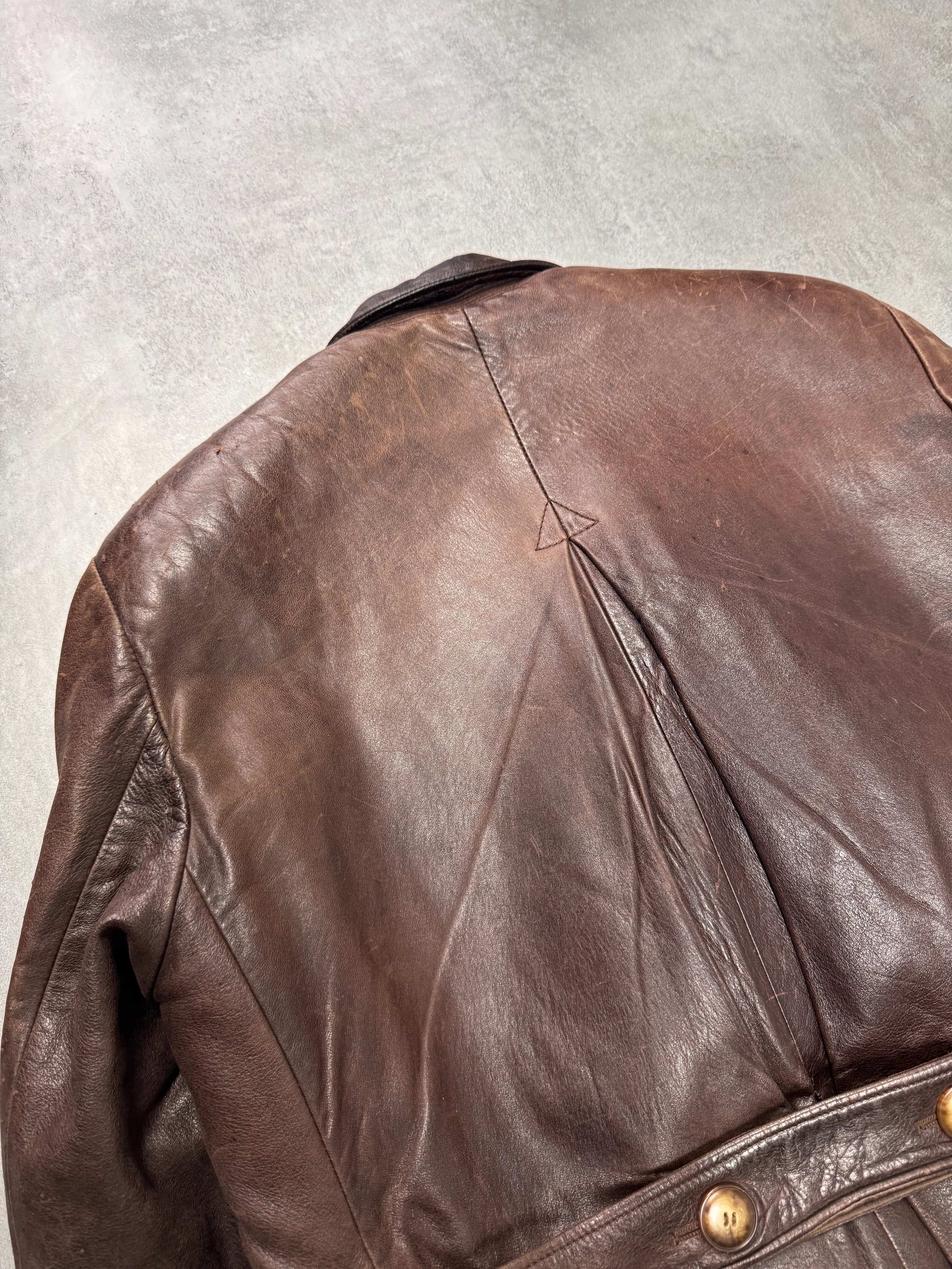 1990s Giorgio Armani Brown Leather Long Coat - Image 5