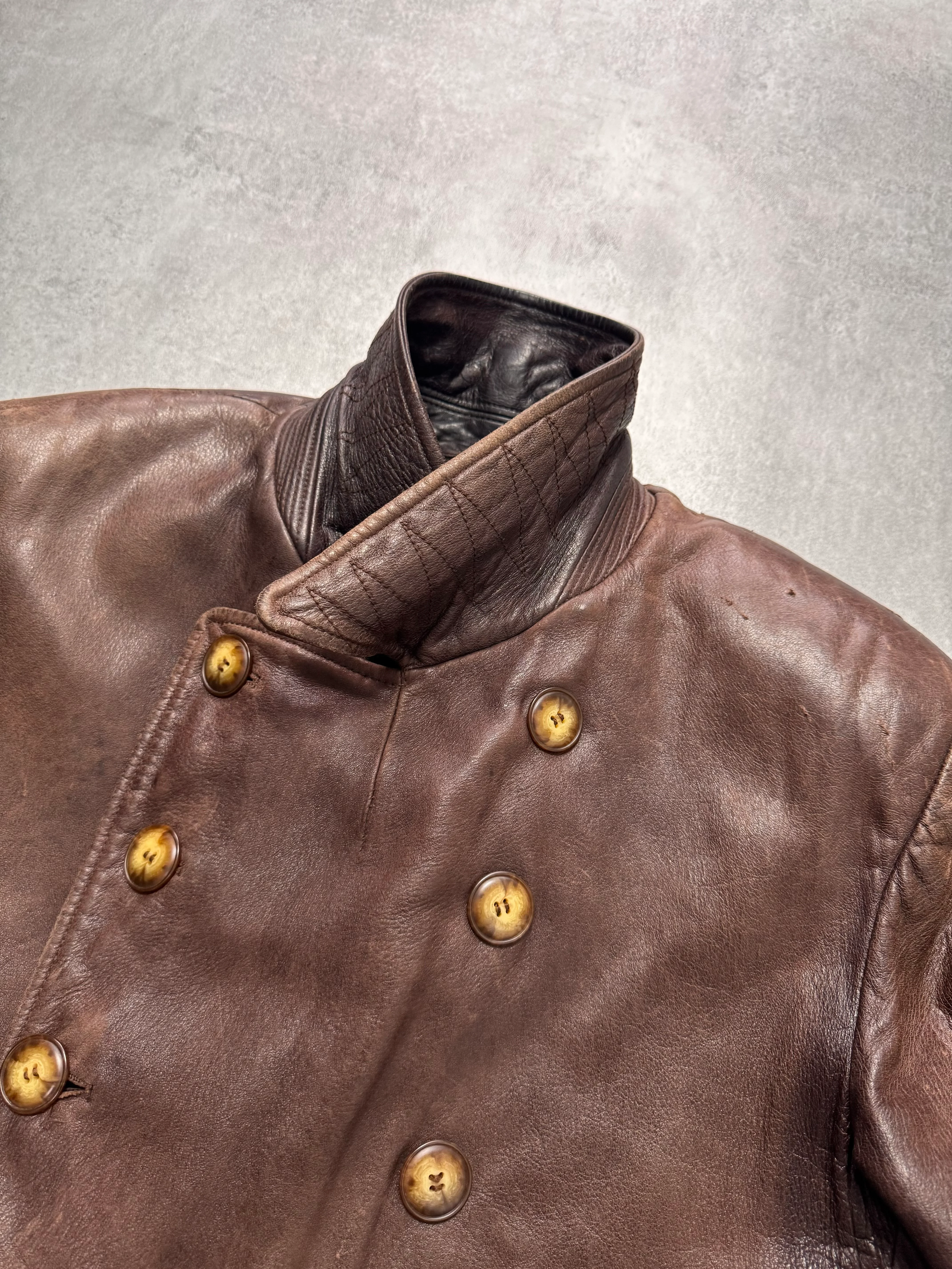 1990s Giorgio Armani Brown Leather Long Coat - Image 6