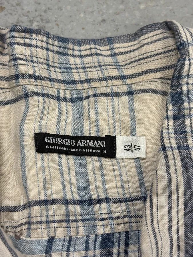 1990s Giorgio Armani Checkered Beige Shirt - Image 5
