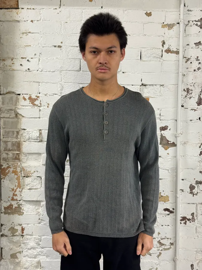 1990s Giorgio Armani Grey Henley Longsleeves - Image 2