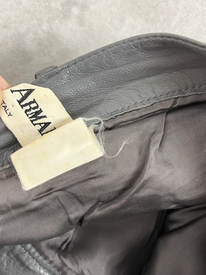 1990s Giorgio Armani Grey Leather Pants - Image 11