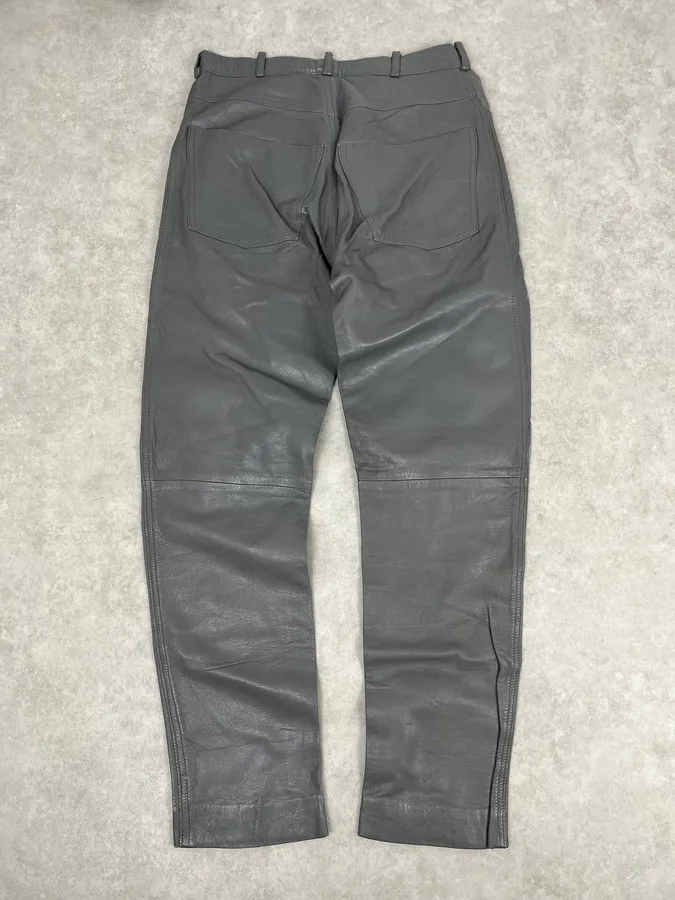 1990s Giorgio Armani Grey Leather Pants - Image 8