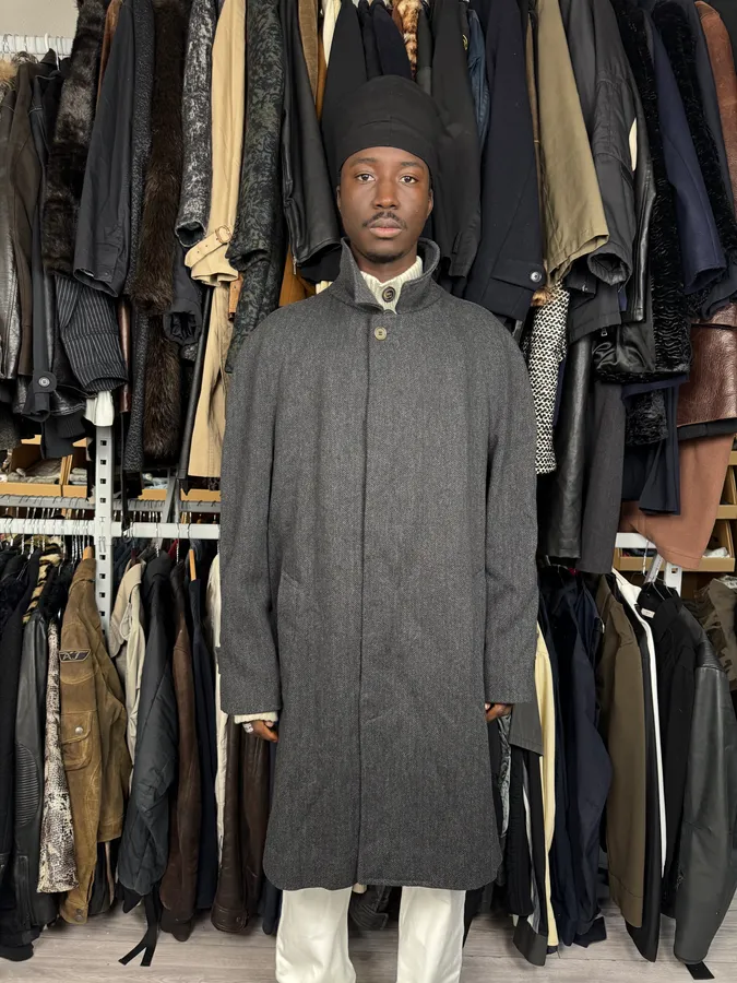 1990s Giorgio Armani Grey Wool Trench Coat - Image 2