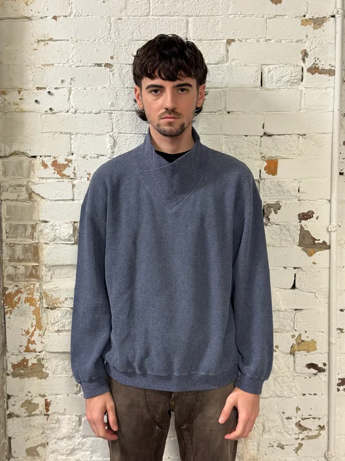 1990s Giorgio Armani High Neck Blue Wool Sweater