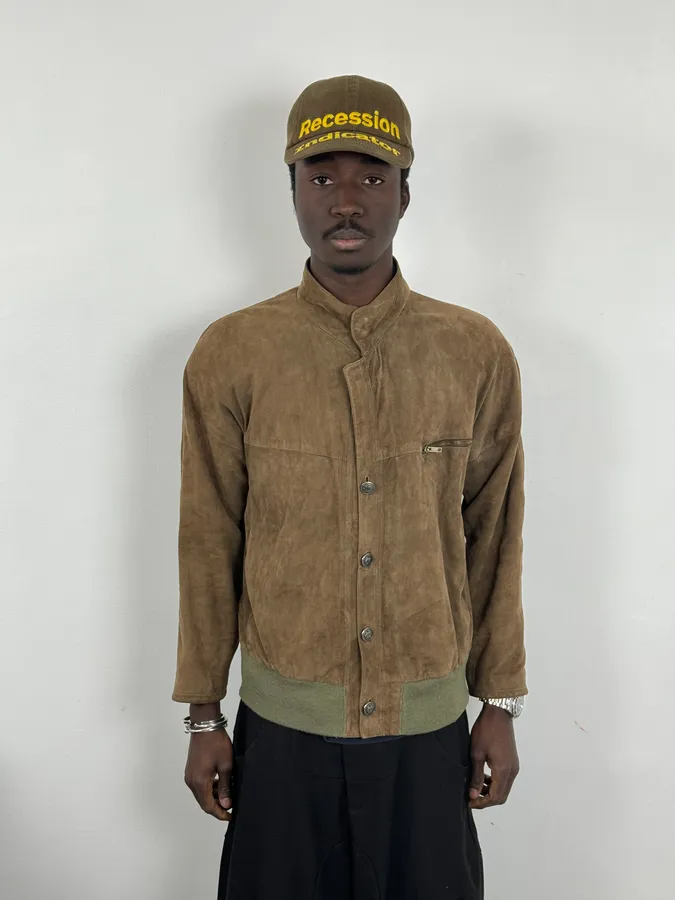 1990s Giorgio Armani Le Collezioni Brown Suede Buttoned Leather Jacket - Image 2