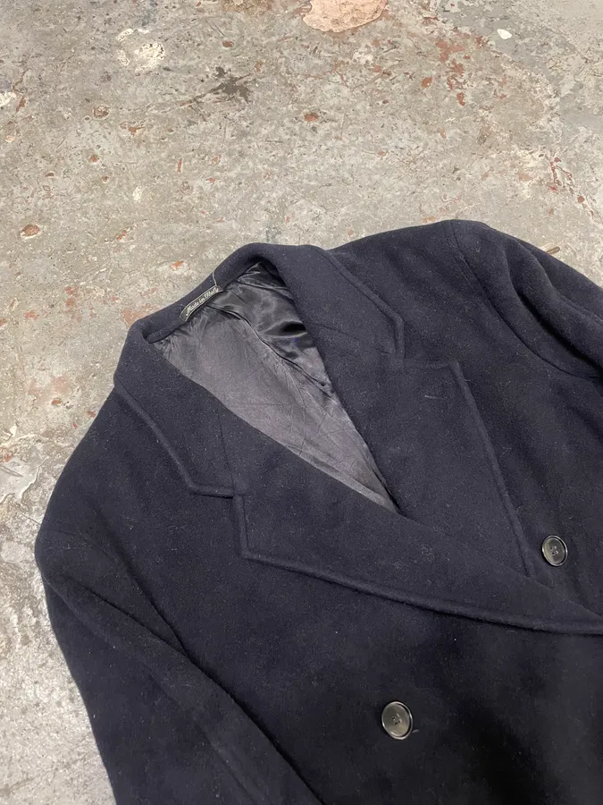 1990s Giorgio Armani Navy Wool Trench Coat - Image 6