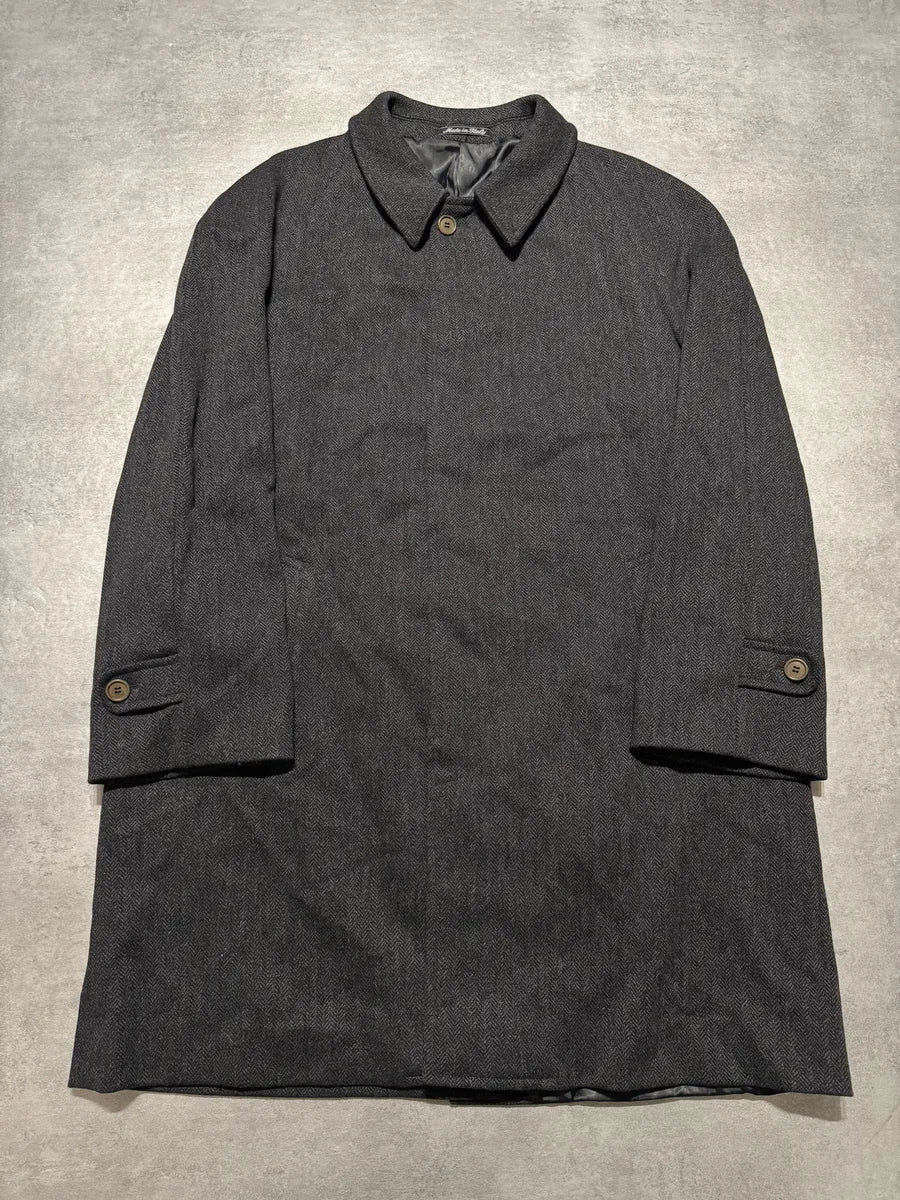 1990s Giorgio Armani Wool Grey Long Trench Coat - Image 2