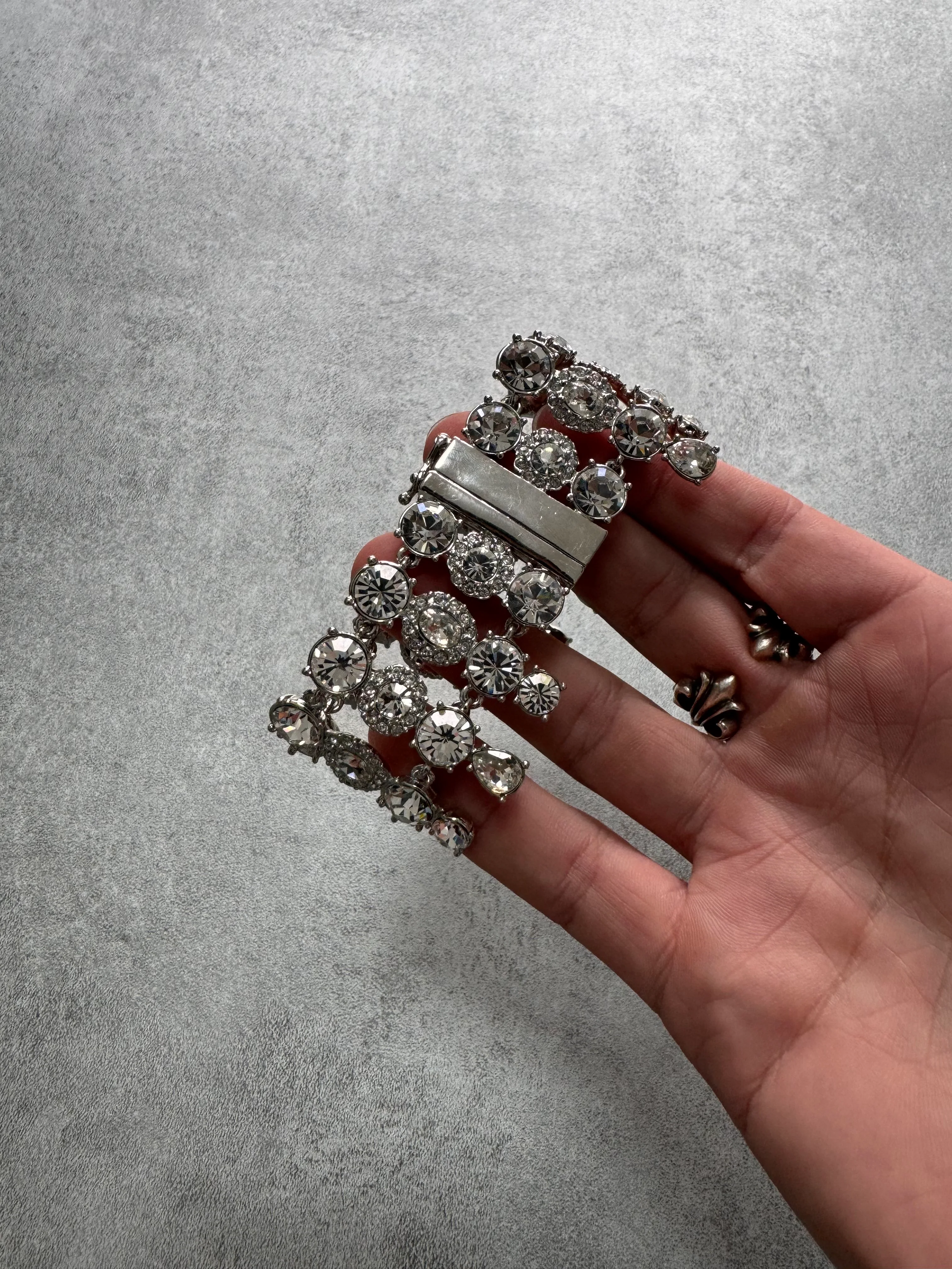 1990s Givenchy Royal Crystal Reversible Stainless Steel Bracelet (OS) - Image 5