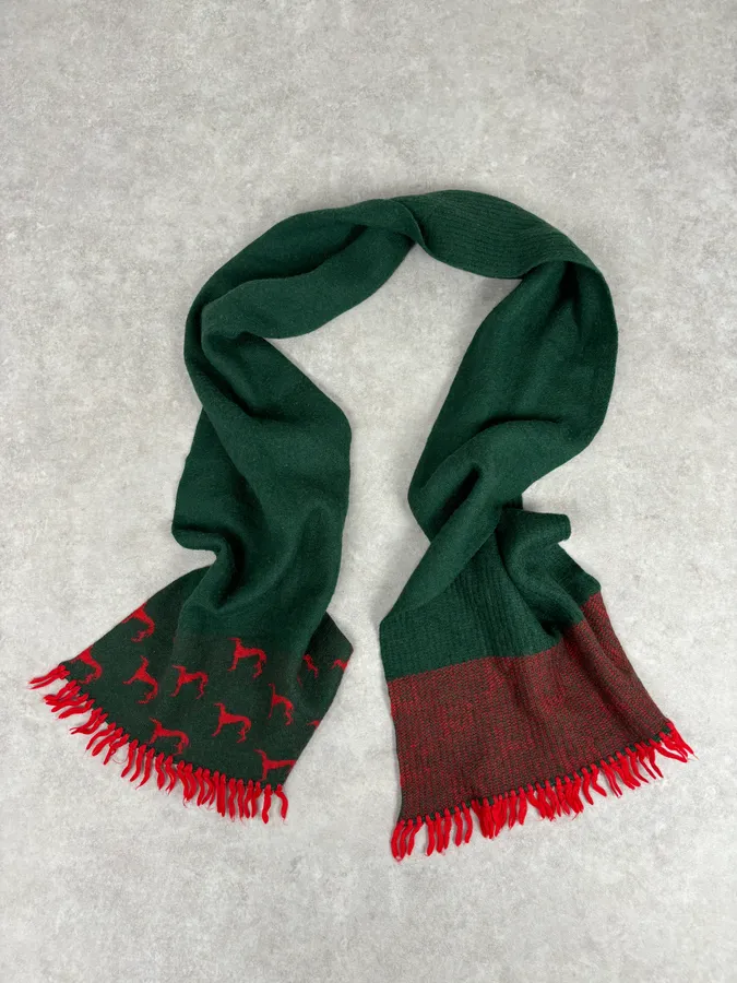 1990s Givenchy Green & Red Cashmere Abstract Scarf - Image 3