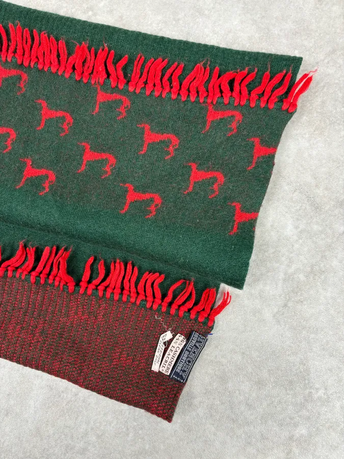 1990s Givenchy Green & Red Cashmere Abstract Scarf - Image 9