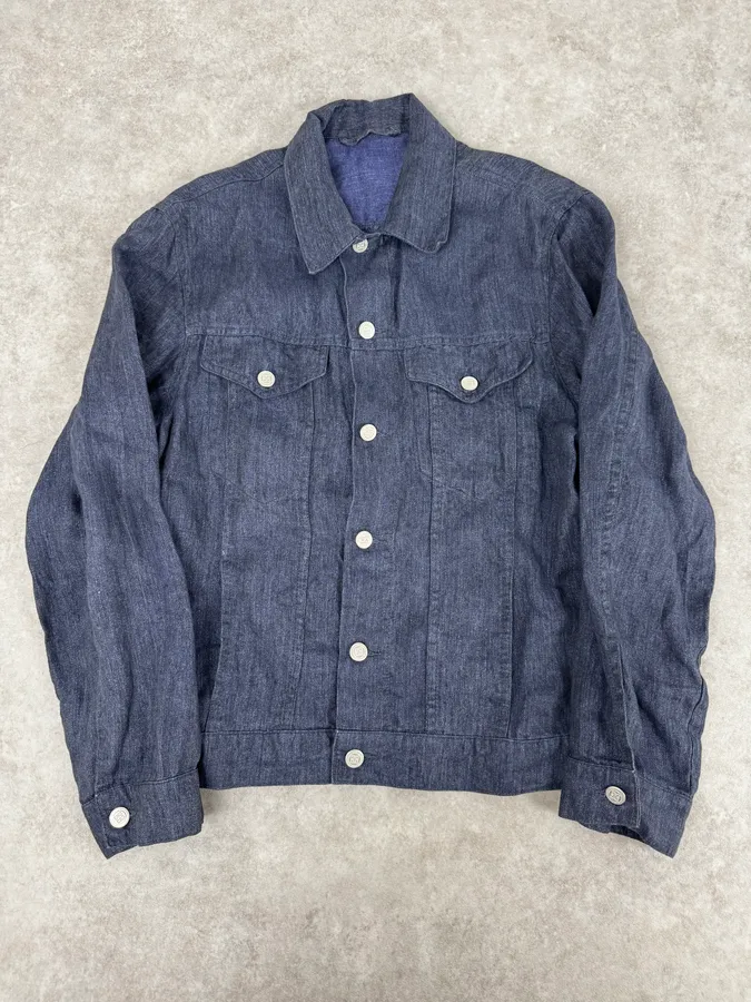 1990s Givenchy Navy Linen Trucker Jacket