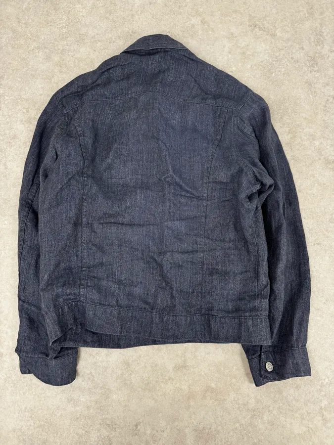 1990s Givenchy Navy Linen Trucker Jacket - Image 4