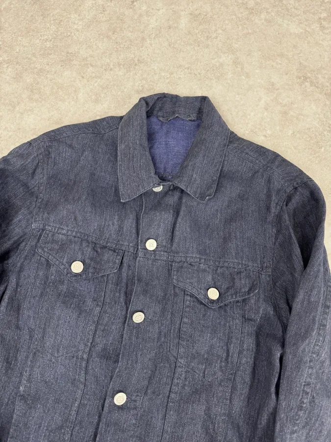 1990s Givenchy Navy Linen Trucker Jacket - Image 5