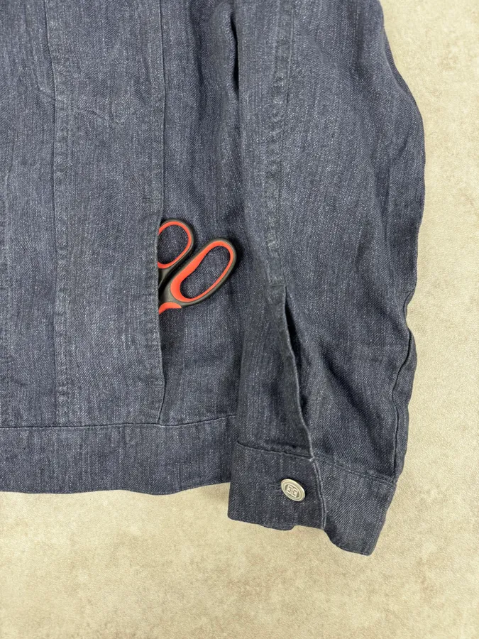 1990s Givenchy Navy Linen Trucker Jacket - Image 8