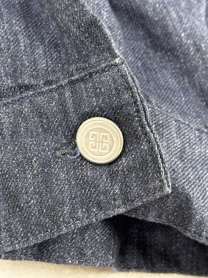 1990s Givenchy Navy Linen Trucker Jacket - Image 9