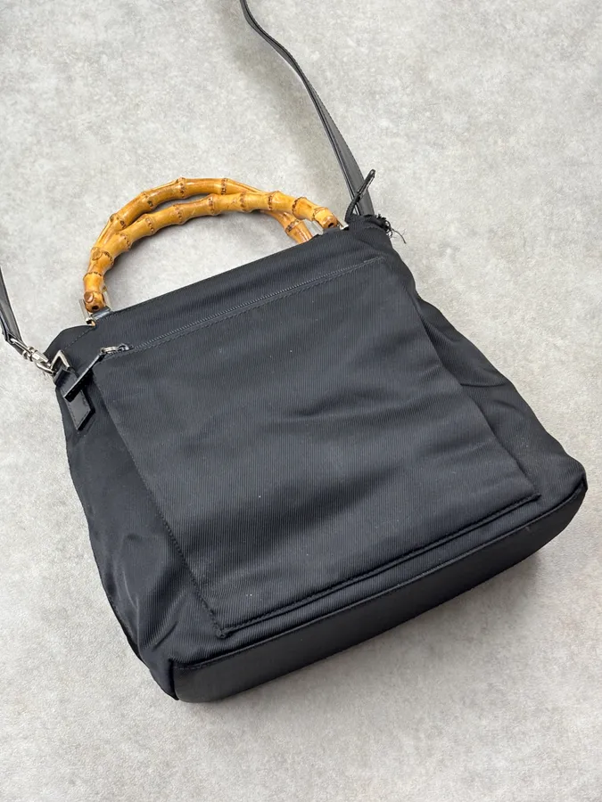 1990s Gucci Black Nylon Bamboo Handle Shoulder Bag by Tom Ford - Image 6