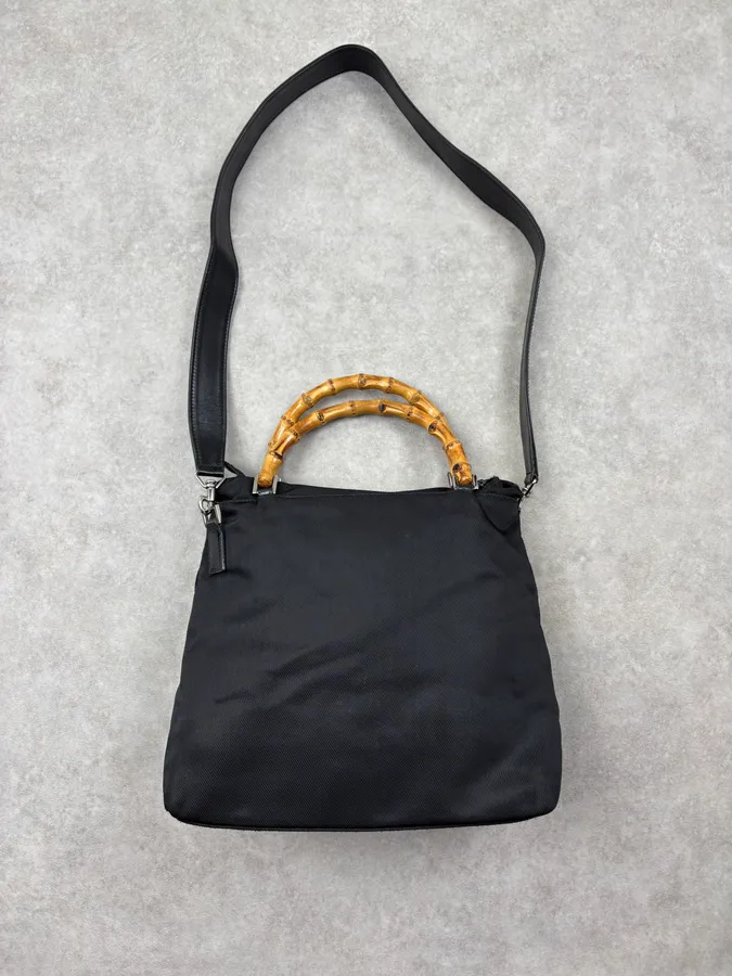 1990s Gucci Black Nylon Bamboo Handle Shoulder Bag by Tom Ford - Image 8