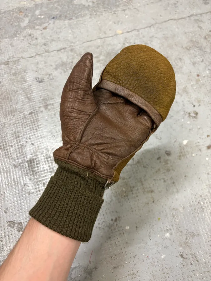 1990s Gucci Brown Leather 2-in-1 Mitten Gloves - Image 5