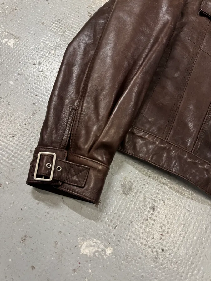 1990s Gucci Buttoned Brown Leather Jacket - Image 6