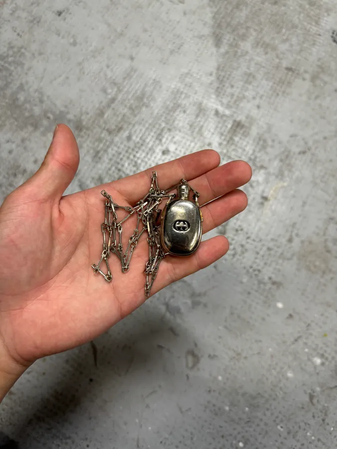 1990s Gucci Perfume Bottle Silver Necklace - Image 3