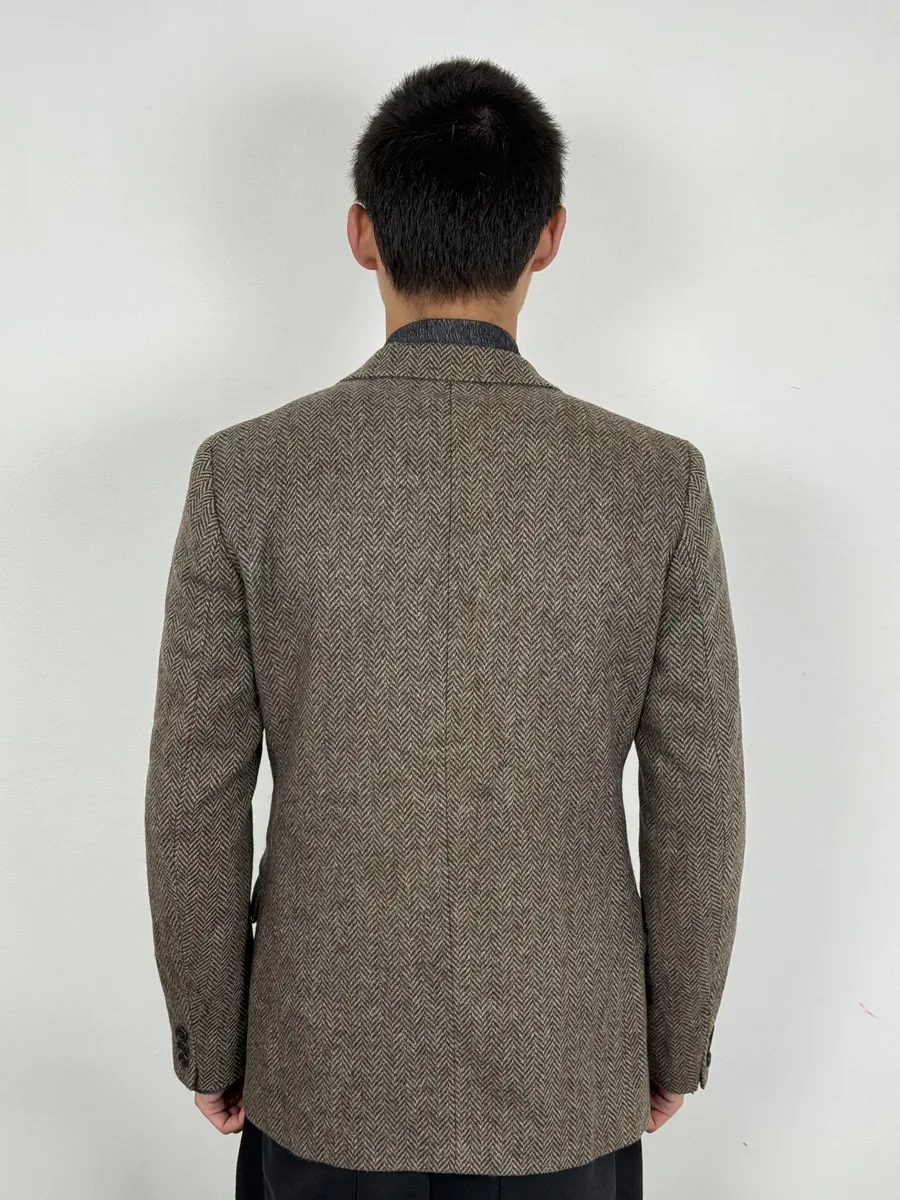 1990s Hermès Tweed Brown Blazer Jacket - Image 3