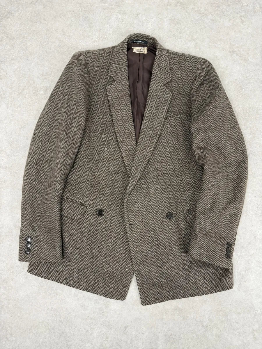 1990s Hermès Tweed Brown Blazer Jacket - Image 5